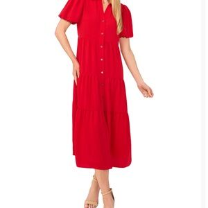 Elegant Red Button-Down Dress